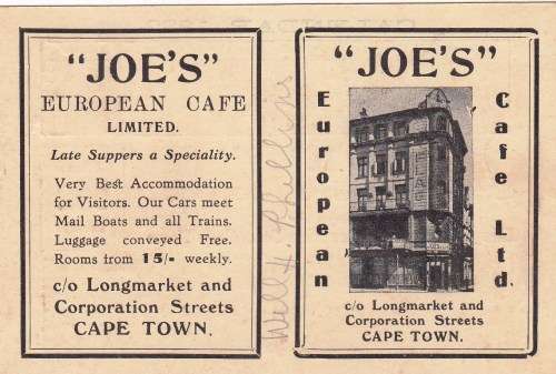 Union of SA - 1932 - Calendar - Joe`s Cafe - for the union collector!