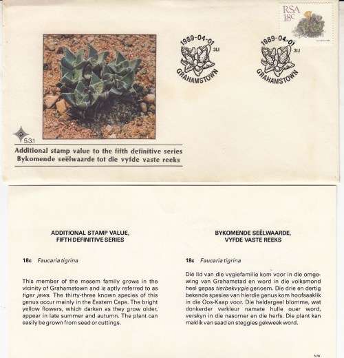 RSA - FDC - 1989 - Additional Stamp value to the 5th definitive series