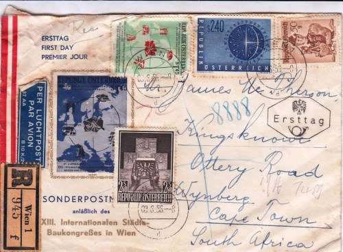 Austria - Cover to Cape Town - 1956 - FDC