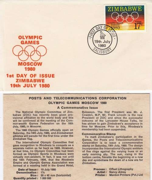 Zimbabwe - FDC - Olympic Games - 1980