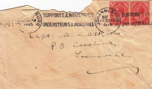 Union - 1925 - Cover to Johannesburg  - Tatty