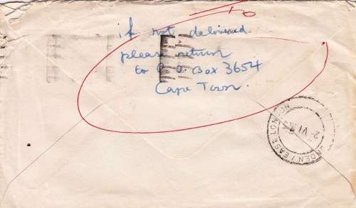 Registered cover from Cape Town to East London - 1965 - Returned to sender P.T.O