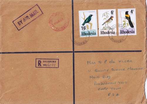 Rhodesia - 1977 - FDC - Registered airmail Cover to Cape Town