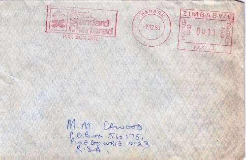 Zimbabwe - 1983 - Standard Chartered cover including interest receipt