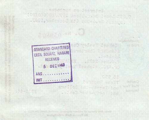 Zimbabwe - 1983 - Standard Chartered cover including interest receipt