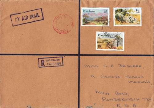 Rhodesia - 1977 - Registered cover to Cape town