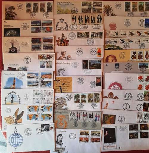 A box of FDCs - 180 FDCs - 85 Used RSA Date cards - 30 mint Post cards and date stamps - Duplicates