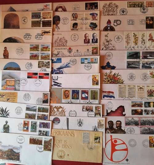 A box of FDCs - 180 FDCs - 85 Used RSA Date cards - 30 mint Post cards and date stamps - Duplicates