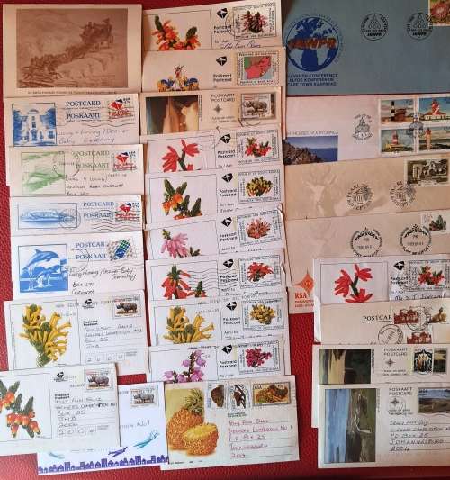 A box of FDCs - 180 FDCs - 85 Used RSA Date cards - 30 mint Post cards and date stamps - Duplicates