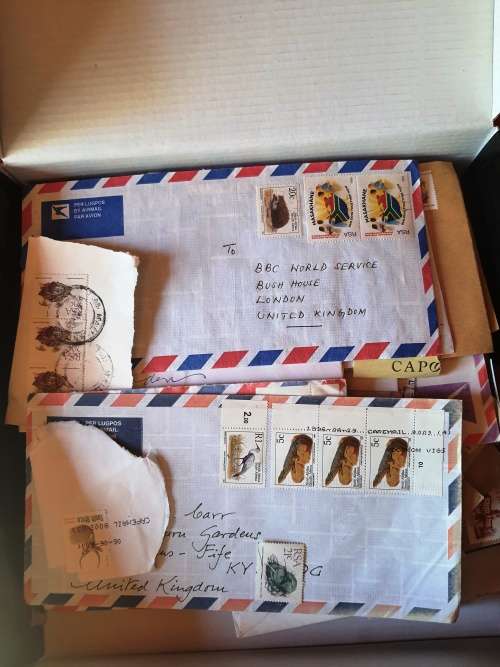 A box of RSA 5th Definative series stamps and covers on paper