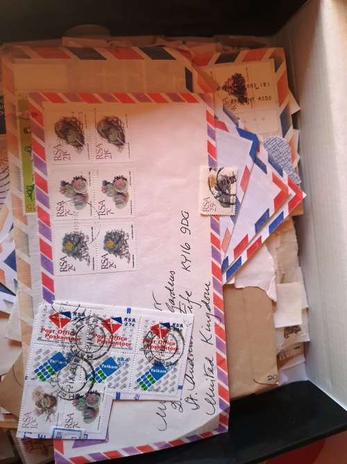 A box of RSA 5th Definative series stamps and covers on paper