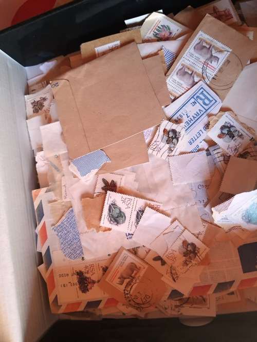 A box of RSA 5th Definative series stamps and covers on paper