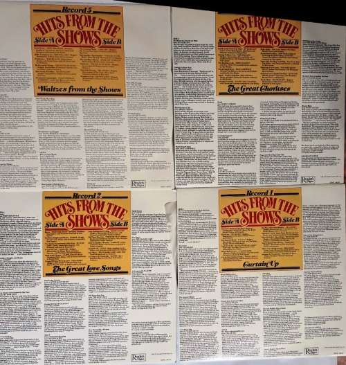 LP,HITS FROM THE SHOWS,READERS DIGEST,Record:VG+,Cover:VG+,8X Vinyl