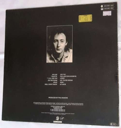 LP,JULIAN LENNON,VALOTTE,Record & Cover:VG+,Label:Virgin,CAT:206 683,Press: Germany