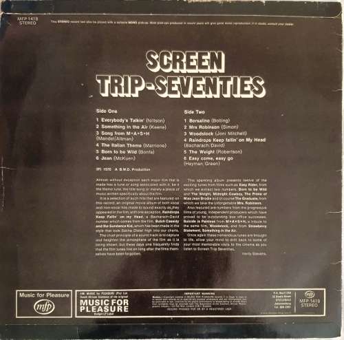 LP,SCREEN TRIP,SEVENTIES,Record & Cover:VG,Label:Music For Pleasure,CAT:MFP 5122F,Press:Europe