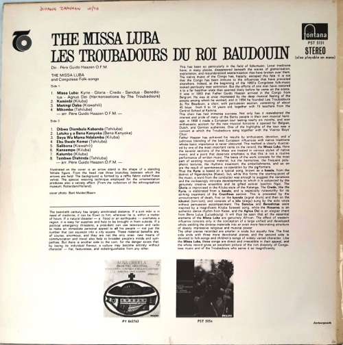 LP,LES TROUBADOURS DU ROI BAUDOUIN,THE MISSA LUBA,record & Cover:VG+,CAT: PST 5131,Press:SA