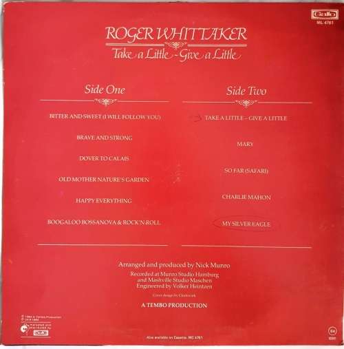 LP,Roger Whittaker,Take A Little Give A Little,Record & Cover:VG+,Label:Gallo,CAT:MMTL1389,Press:SA