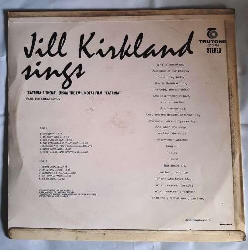 LP,Jill Kirkland,Jill Kirkland Sings,Record & Cover:VG,Label:Trutone.STO 708,Press:SA,