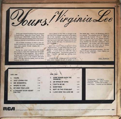 LP,Virginia Lee, YOur!,Record & Cover:VG,Label:RCA.38-089,Press:SA