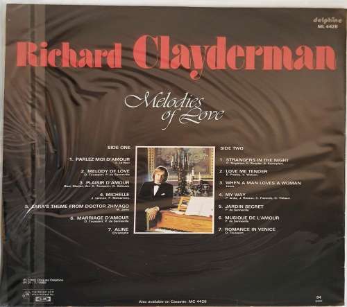 LP,Richard Clayderman,Melodies Of Love,M:VG,C:VG+,Label:Gallo.ML 4428,Press:SA