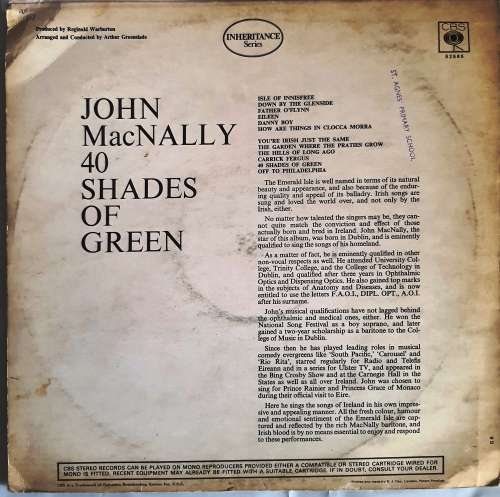 LP,John MacNally,40 Shades of Green,Record:VG+,Cover:VG,Label:CBS.52585,Press:UK