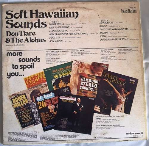 LP,Don Tiare and The Alohas,Soft Hawaiian Sounds,Record:VG,Cover:VG,L:Contour.2870 183,Press:Italy