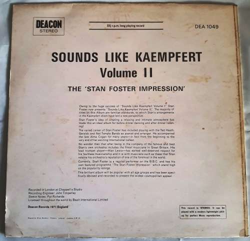 LP,The Stan Foster Impression,Sounds Like Kaempfert,R:VG+,C:VG,L:Deacon Records.DEA1,Press:UK