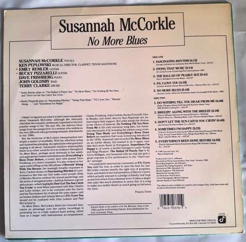 LP,Susannah McCorkle,No More Blues,R:VG+,C:VG+,L:Concord Jazz.CJ-370,Press:US, Jazz