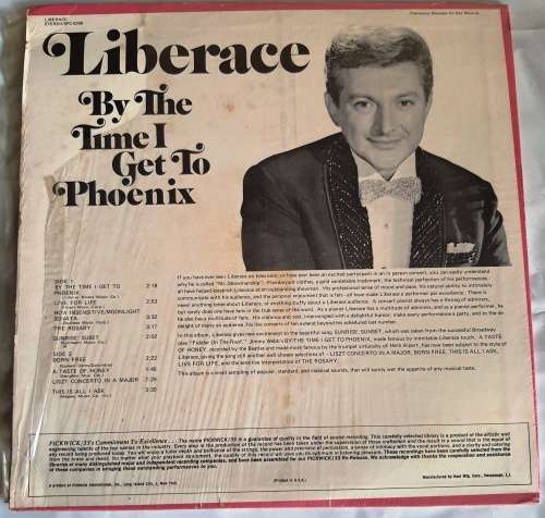 LP,Liberace,By The Time I Get To Phoenix,R:VG+,C:VG+,L:Pickwick/33 Records.SPC-3208,Press:US