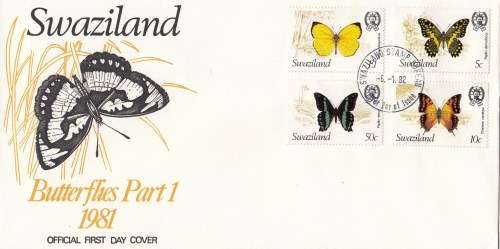 Swaziland, FDC, Unused, 1982, Butterflies Part 1