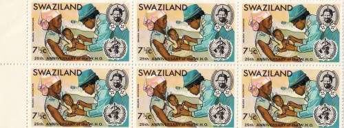 Swaziland, Block of 6 stamps, MNH25th Anniversary of W.H.O