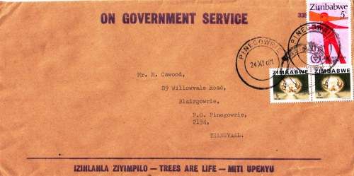 1981 cover from Zimbabwe to Transvaal - On Government Service