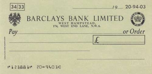 Barcays Bank Cheque