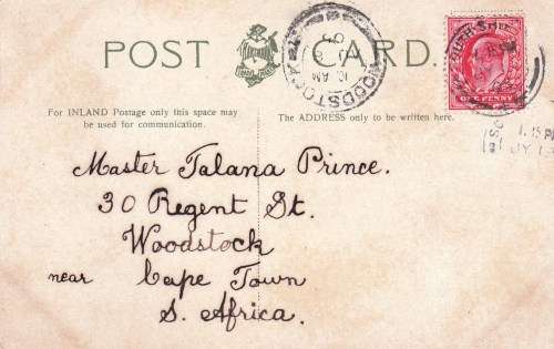 KEVII,1905,Postcard, From England to South Africa
