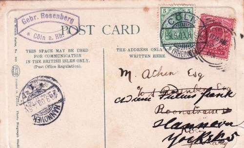 KEVII,1903,Postcard, From Colon to England via Hannover, Surcharged!