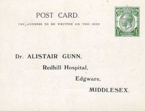 KGV, Half Penny Postcard, Dr appointment card