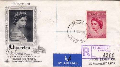 Southern Rhodesia, 1953, FDC, From Salisbury to USA