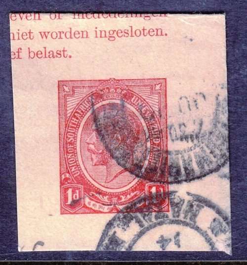 Union of South Africa,KGV,Embossed stamp 1d,Crisp Natal cancellation