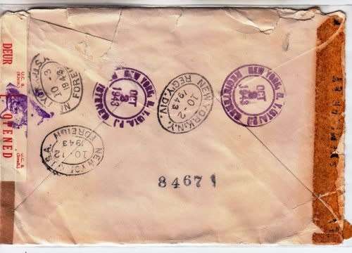 US 1943 WW2 opened by sensor cover,stunning cancellations