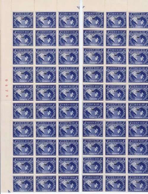South Africa,1948,MNH,Block of 120 stamps,Perforation cuts