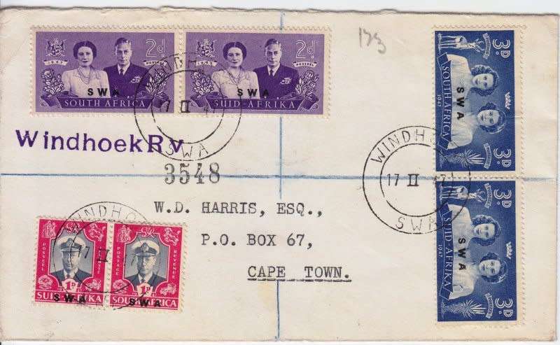 South West Africa,Cover,Windhoek to Cape Town,1947,Royal Visit