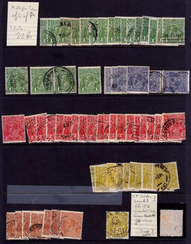 Australia,KGV selection of stamps on 4 stock cards, check the details!