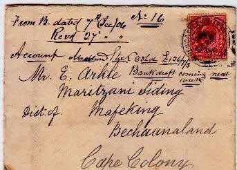 Great Britain, 1906 entire from Newcastle to Mafeking/Bechuanaland