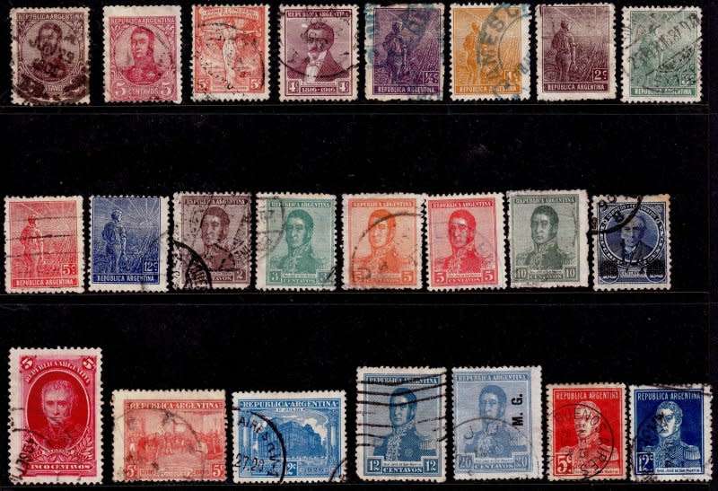 Argentina Scott #83,146,149,165,180/2,177/8,219,233/4,236/8,220,328,330,360,OD73,CV$7.5