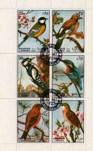Oman,Sharjah,1972,MNH,Sheet of 6 stamps,Birds on stamps,CTO