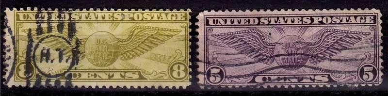 US, Scott #C12,C17,1930/32,FU,Air,mail,CV$1.00