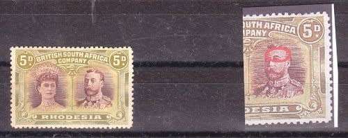 Double head variety,1910/13(perf 14) 5d Purple,brown & olive green `rayon` flaw
