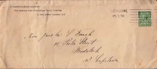 Great Britain,1929 cover,London to Cape Town,Surcharged 13c,KGV