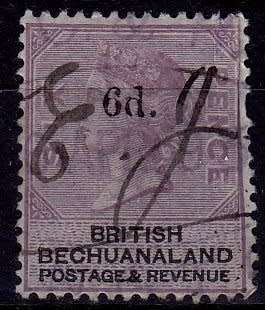 Great Britain,  Bechuanaland, Scott #65,1888,VFU,Overprinted 6d, Hand cancelled