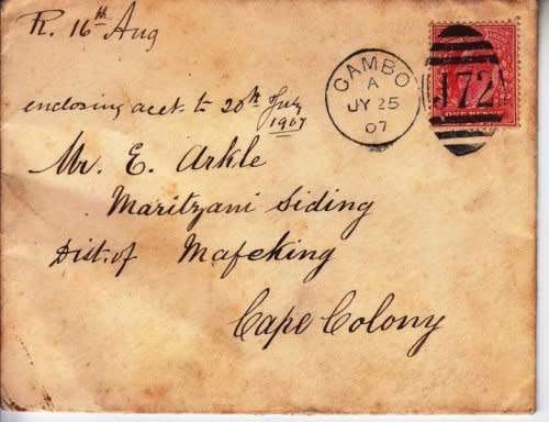 Great Britain,1907 Entire from England to Cape Colony,KEVII